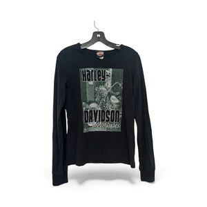 Harley-Davidson Black and Green Graphic Long Sleeve Tee